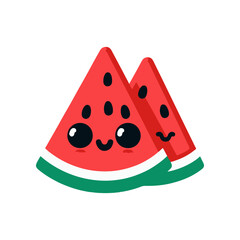 Cute cartoon watermelon slices with smiling faces, colorful design, ideal for children's materials
