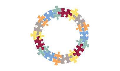 Number zero formed from colorful jigsaw puzzle pieces