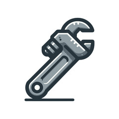 Detailed illustration of an adjustable wrench positioned upright, showcasing its metallic texture and design, ideal for DIY and repair contexts