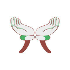 Two stylized hands with open palms facing each other, symbolizing connection and unity