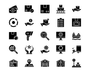 Warehouse Mangement Line Vector Icons