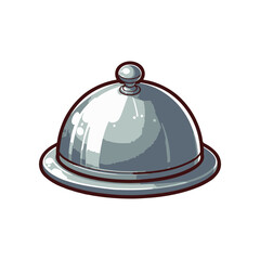 Silver serving dome on a white background, symbolizing fine dining and culinary presentation