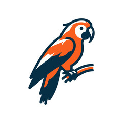 Vibrant orange parrot perched on a branch against a minimalist white background
