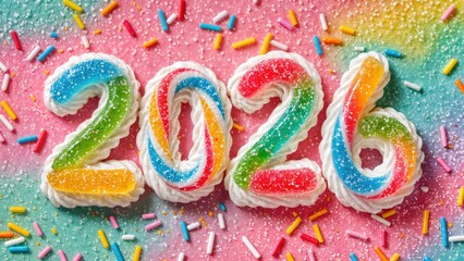 Sweet Candy Cane Numbers New Year 2026 with Frost and Glitter