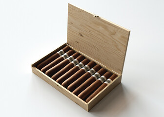 Wooden Box of Generic Unbranded Cigars on White Background