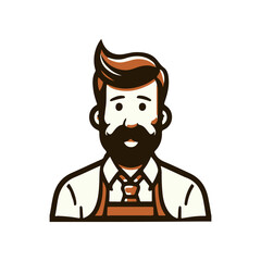 Obraz premium Vintage-style illustration of a bearded man in an apron, smiling warmly, set against a simple background