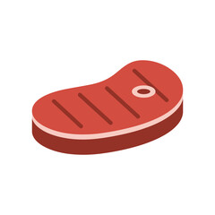 Flat vector steak meat illustration in red tone, isolated on white background, suitable for protein food icon, restaurant menu design, barbecue graphic, meat cuisine symbol, or cooking ingredient art.