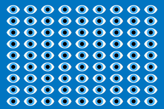 Greek eye pattern illustration on blue background symbolizing vision