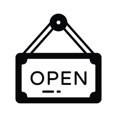 Open board icon representing shop opening, availability, and retail welcome