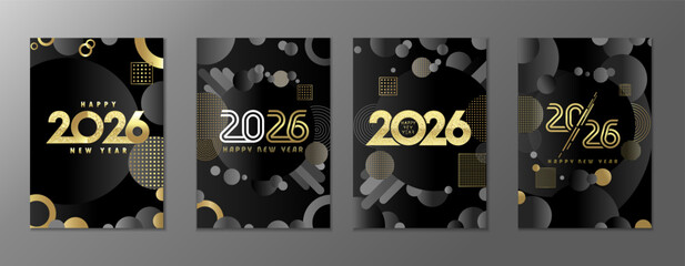 Set of luxury greeting cards Happy New Year 2026. Creative New Year 2026 design for holiday posters or calendar covers. Vector illustration