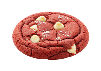 Isolated red velvet cookie with white chocolate chips, sweet treat, dessert, baked good