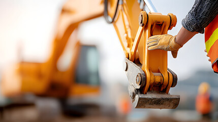 construction worker operates an excavator at a construction site, symbolizing construction and machinery