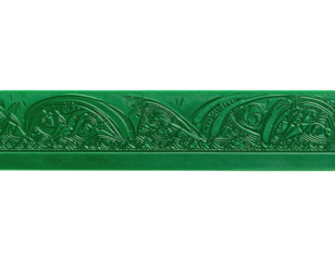 Emerald-green embossed border with intricate Celtic-style designs