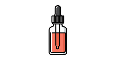 Obraz premium Glass dropper bottle filled with pink liquid, isolated on white background, vector illustration