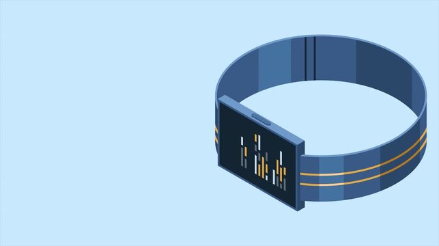 Isometric smartwatch animation. Smartwatch in futuristic style. Modern smartwatch. Isometric technology. 4K video animated in isometric style