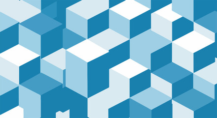 Blue cube pattern of 3D geometric shapes in light, medium, and dark shades. Blue cube pattern is eye catching, with 3D geometric shapes creating depth and dimension.