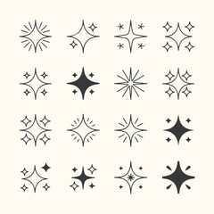 Vector art of a collection of handdrawn starburst and sparkle icons, representing light, magic, and celebration, perfect for adding a touch of brilliance to designs