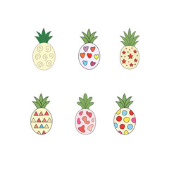 Set of pineapple. Drawn vector pineapple. flat illustration pineapple background. seamless pattern pineapple. pineapple flat illustration background.