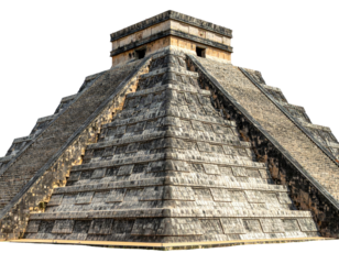 Ancient Mesoamerican pyramid structure, showing layered stone steps leading to a flat top
