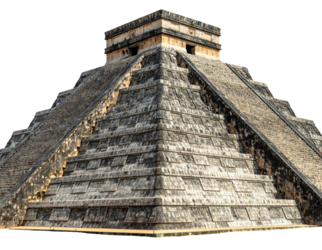 Ancient Mesoamerican pyramid structure, showing layered stone steps leading to a flat top