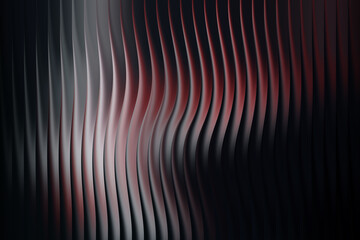 Abstract wavy metallic surface with red and grey tones