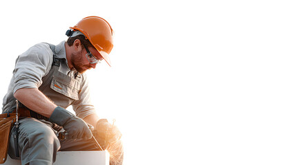 a builder working with diligence and precision wearing construction helmet