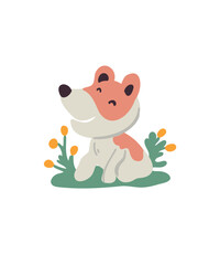 Vector illustration cute dog sitting on green grass