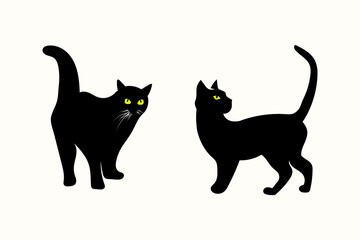 Two Black Cats Silhouettes  Halloween Vector Illustration