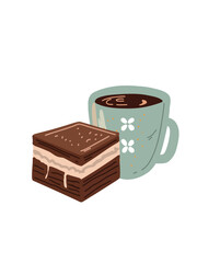 Vector illustration cup of coffee with dessert