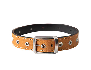  Rustic Tan Leather Cat Collar with Silver Eyelets and Festive Holiday Touch