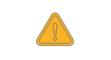 Yellow warning sign with exclamation mark isolated on transparent background