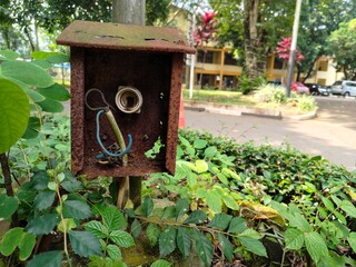 background of the electrical panel which is damaged and corroded