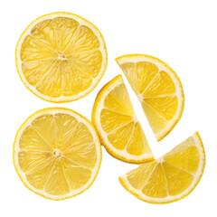 Fototapeta premium Yellow lemon slices isolated on transparent background 