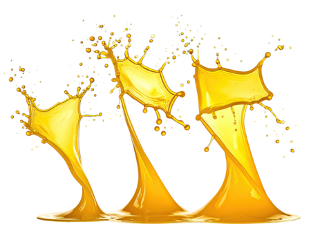 Golden liquid splashes, dynamic and vibrant