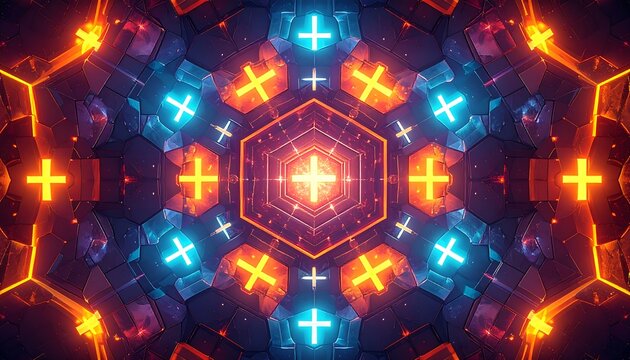 Glowing hexagonal tunnel with vibrant lights - Powered by Adobe