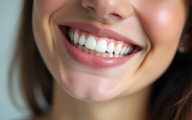 Obraz premium Close up portrait of smiling toothy young she her woman gesturin. High quality