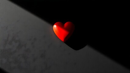 Red heart-shaped object on a dark textured surface, conveying emotion through minimalist design.