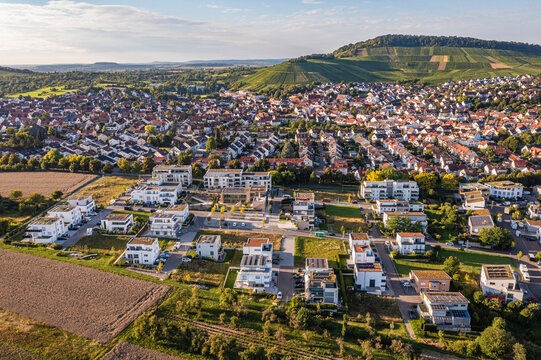 Aerial view of new residential area with modern homes in Korb Germany