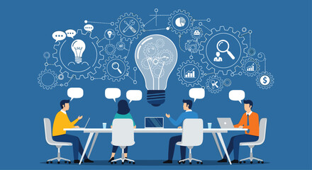 Creative team collaboration brainstorming new ideas with lightbulb symbolizing innovation vector