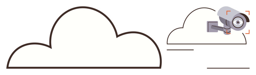 Cloud shape with a CCTV camera highlighting digital security. Ideal for cybersecurity, cloud data, surveillance, technology, privacy, internet safety, and data protection. A simple flat metaphor