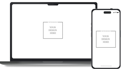 Laptop and Small Smartphone Mockup Set – Front View, Smartphone on Right Side, Smaller Scale – High-Resolution, Isolated on White for App and Web Showcase
Front View Laptop and Small Mobile Mockup .