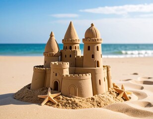 Detailed sandcastle on a sunny beach (1)