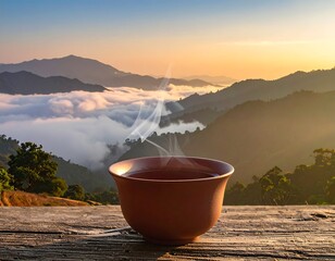 Morning Mountain View with Hot Tea.