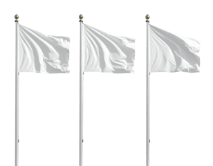 Three blank white flags on flagpoles