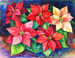 Watercolor poinsettia arrangement