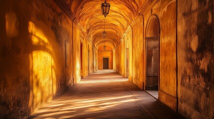 Fototapeta premium hallway stretching endlessly with surreal light .