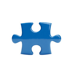 3D render of a puzzle piece in glossy blue color, isolated on white background.
