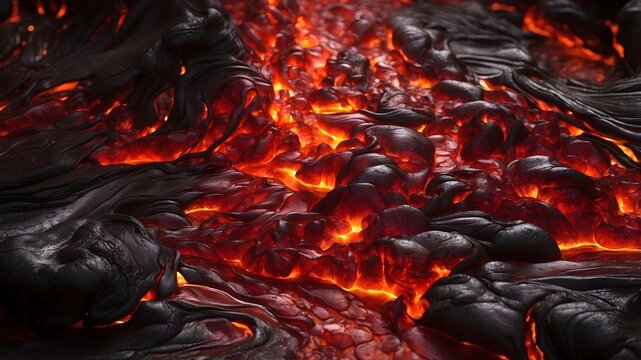 Molten lava texture with glowing red and orange magma, realistic volcanic surface background with heat energy and natural texture detail