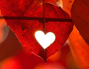 Red Leaf with White Heart Shape.