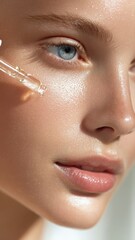 Capturing the essence of beauty with a serum on a radiant face in natural light